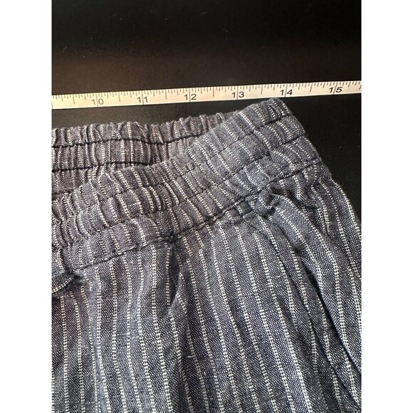 Small Relaxed Linen Cotton Stripe Pants With Elastic Waist & Drawstring Wide Leg - Picture 4 of 8